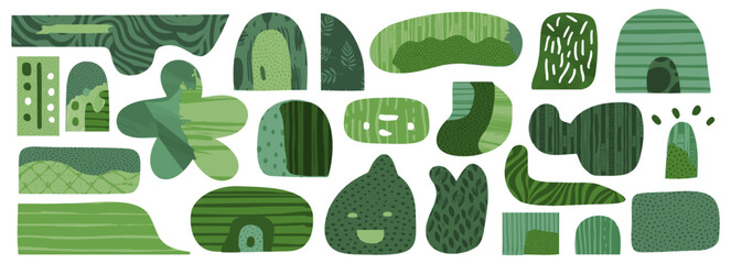 Wall Mural - organic shape abstract green color illustration. shrub bush shrubbery tree simple abstract flat cart