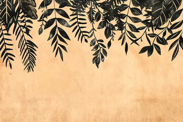 Wall Mural - Vintage boho wallpaper, vintage botanical illustration of tropical leaves