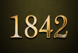 Old gold effect of 1842 number with 3D glossy style Mockup.	