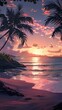 © kraphix - Illustrated tranquil beach scene at sunset, vertical layout, embodying serenity
