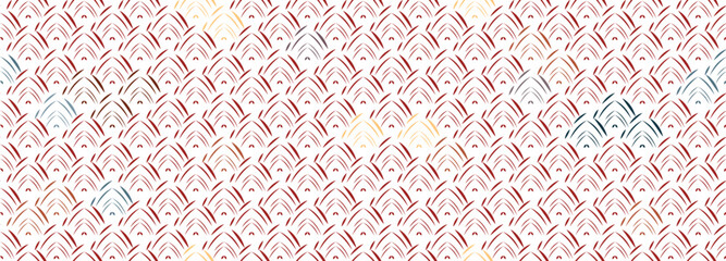 Wall Mural - Geometric fabric fish scales Seigaiha seamless pattern on background. geometric fish scales Seigaiha. for vector fish scale Seigaiha pattern fashion fabric design carpet, clothing, wrapping, wallpaper