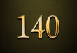 Old gold effect of 140 number with 3D glossy style Mockup.	