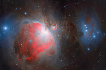 Wall Mural - cosmic orion nebula. photo of a real cosmos through a telescope. soft focus. foggy objects. stars al