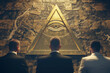Eye of Horus secret society illuminati conspiracy. All seeing eye pyramid. New world order conceptual image.