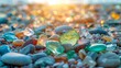 Colorful Glass Pebbles on Beach