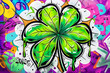 st patricks day background with graffitiy 4 leaf clover