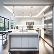 A modern kitchen with sleek white cabinetry and stainless steel appliances