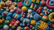 Collection of toys, blocks, teddy bears