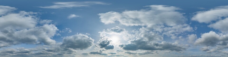 Wall Mural - blue skydome with haze in 360 hdri panorama in equirectangular format with zenith and clouds and sun