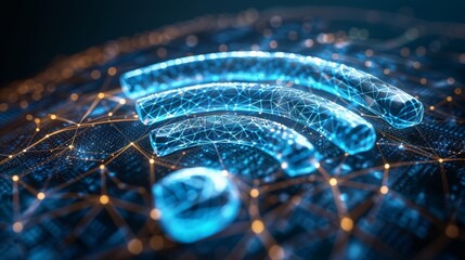 Wireless network and connection abstract data background with wifi symbol