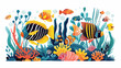 Cartoon tropical fish with Beautiful Underwater World