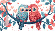 Colorful valentine day poster with young owl couple