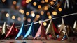 Colorful garlands and flags, festive holiday decorations for celebrations and parties