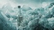 A solitary glass bottle amidst icy textures, a message waiting within. Captured in a serene, frigid setting, this image exudes a sense of mystery. Perfect for evocative themes. AI
