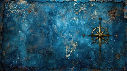 vintage blue map. aged antique map background for adventure and travel concept. retro dark design wi