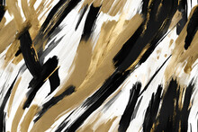 Seamless Paint Strokes. Contempoary Abstract Art, Black, White, Gold