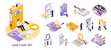 Fototapeta Dinusie - Case study illustration and icons in isometric view