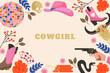Cowgirl flat hand drawn cartoon background