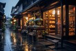 Cozy antique shop in Kyoto, Japan on a rainy evening