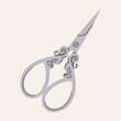 Metal vintage scissors with grey handles. Sewing or tailoring tools kit single icon in flat style vector symbol stock illustration. Illustration with various scissors for grooming.