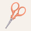 Metal vintage scissors with red handles. Sewing or tailoring tools kit single icon in flat style vector symbol stock illustration. Illustration with various scissors for grooming.