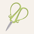 Metal vintage scissors with green handles. Sewing or tailoring tools kit single icon in flat style vector symbol stock illustration. Illustration with various scissors for grooming.