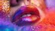A creative advertisement layout featuring bright lips and glitter elements against a colorful background, offering ample space for promotional content, shot in high definition with a