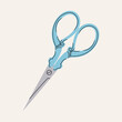 Metal vintage scissors with blue handles. Sewing or tailoring tools kit single icon in flat style vector symbol stock illustration. Vector stock illustration with various scissors for grooming.