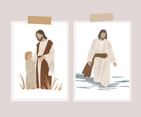 Wall Mural - Easter Scripture posters, Jesus silhouettes, Christian vector illustration