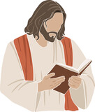 Fototapeta Pokój dzieciecy - Jesus reads the scriptures, boho silhouette, christian vector illustration