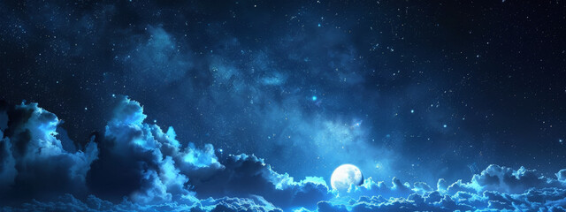 Wall Mural - A beautiful night sky with a full moon and many stars