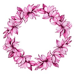 Wall Mural - Magenta thin barely noticeable flower frame with leaves isolated on white background pattern 