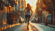 Young Woman Jogging in Street for Sports and Healthy Lifestyle Concept. Girl walking on the street