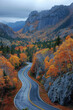 Mountain Pass Road Descent Vie, road adventure, path to discovery, holliday trip, Aerial view