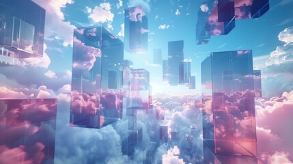 Wall Mural - Colorful Cloud Computing: Building Infrastructure and Connecting Networks with Servers