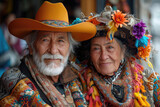 Fototapeta  - 
Retrato de cuerpo completo de una pareja de vagabundos ancianos, con arrugas faciales exageradas, de constitución delgada. La imagen es muy colorida y presenta un realismo fantástico. 