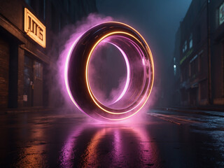 neon effect ring in street road abstract background