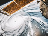 Fototapeta Na ścianę - Giant hurricane influenced by Climate change. Hurricane season. Generative AI
