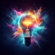 © Anastasiia - A light bulb captured mid-explosion, surrounded by a swirling inferno of neon colors, portrays a powerful surge of creative energy. AI Generation