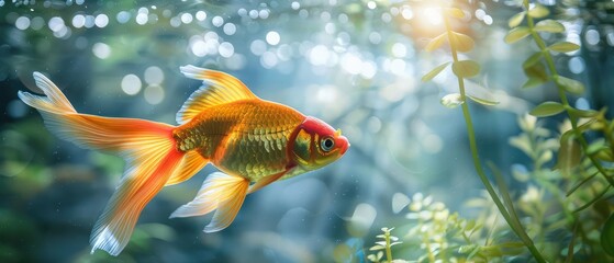 Goldfish swimming in fresh water