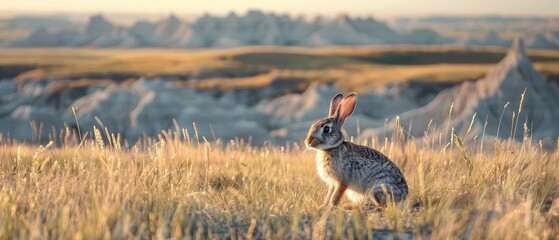 Little Rabbit in Badlands National Park lid by rising sun