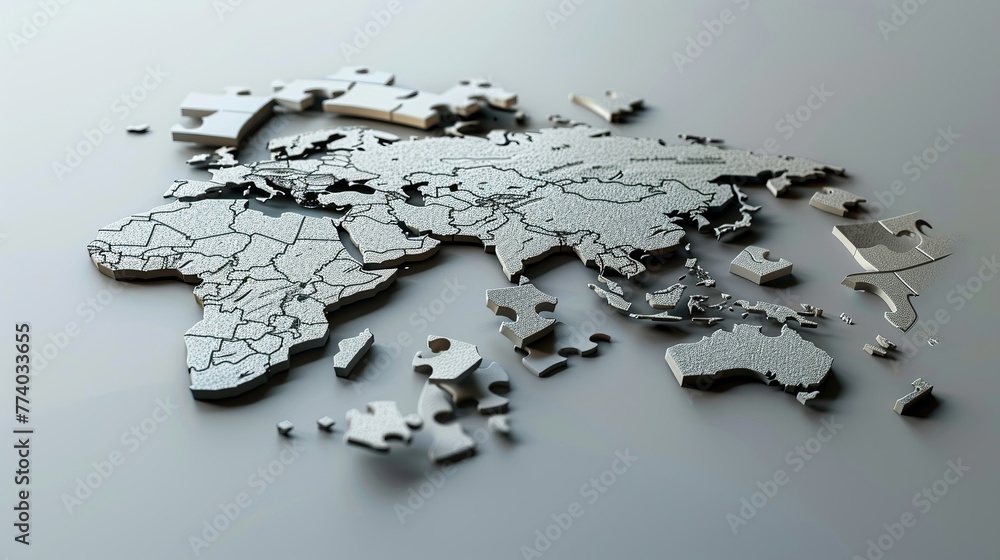 icon map with puzzle pieces fitting together, showcasing global ...