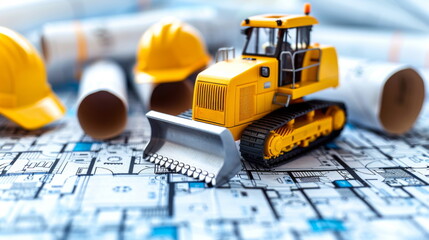 Aufkleber - Yellow Bulldozer on Blueprint