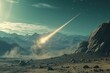 Shooting Star Above Mountainous Alien Landscape. Generative ai