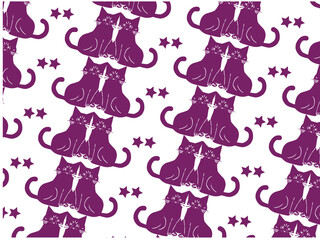 Violet Couple cat with star Seamless patter textile Vector illustrator