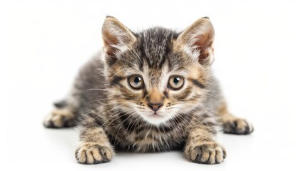Wall Mural - scottish kitten with its eyes fixed on the camera. isolated on a white background.