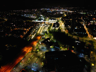 Wall Mural - Aerial Night Footage of Illuminated Aylesbury Town of England UK