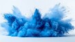 A blue powder explosion is isolated on a white background