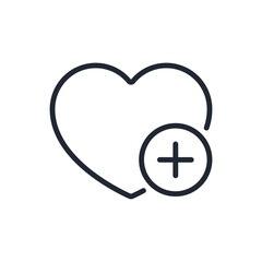 Wall Mural - heart shape with plus sign. add to favorite concept editable stroke outline icon isolated on white b