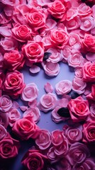 Canvas Print - A bunch of pink roses are arranged in a heart shape, AI